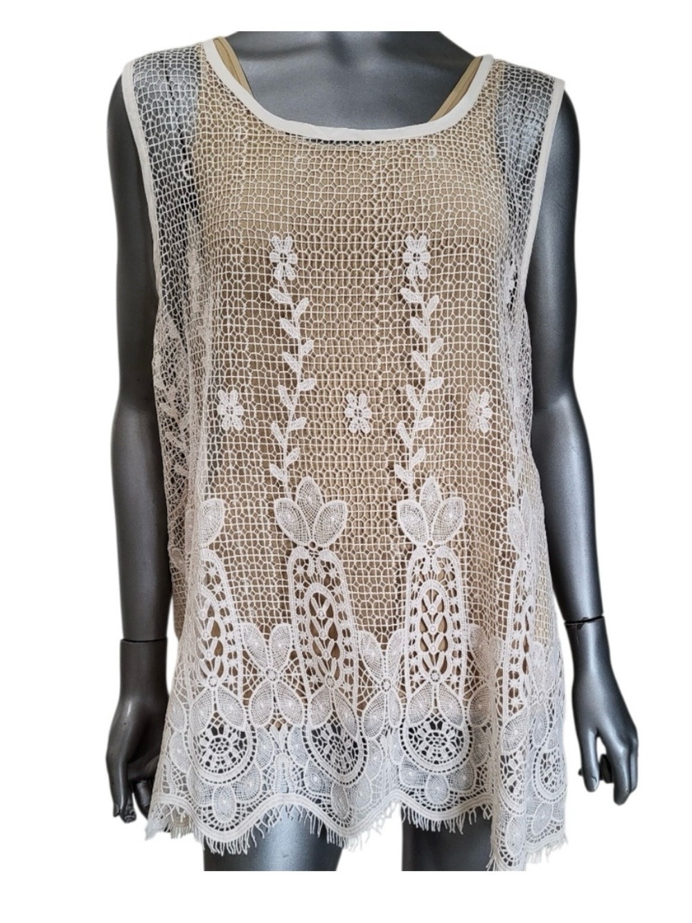 390. Forgotten Grace Cream Crocheted Sleeveless Top - Size 3X